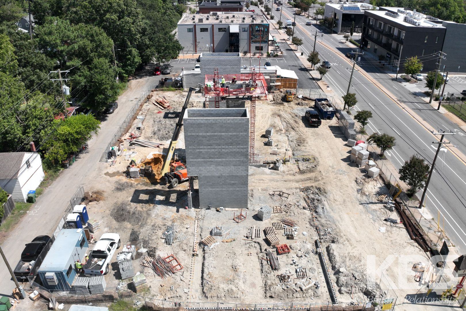 Aerial view of the construction site looking toward Forest Hill Avenue