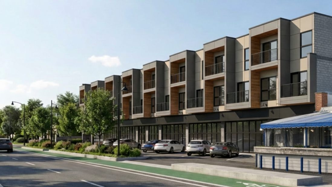 The Arthur at Westover Place, a three-story residence over street-level storefronts on Forest Hill Avenue